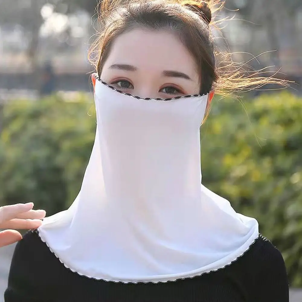 Summer Sunscreen Floral Ice Silk Mask Veil With Neck Flap Adjustable Outdoor UV Protection Face Cover Sun Protection Face Shield