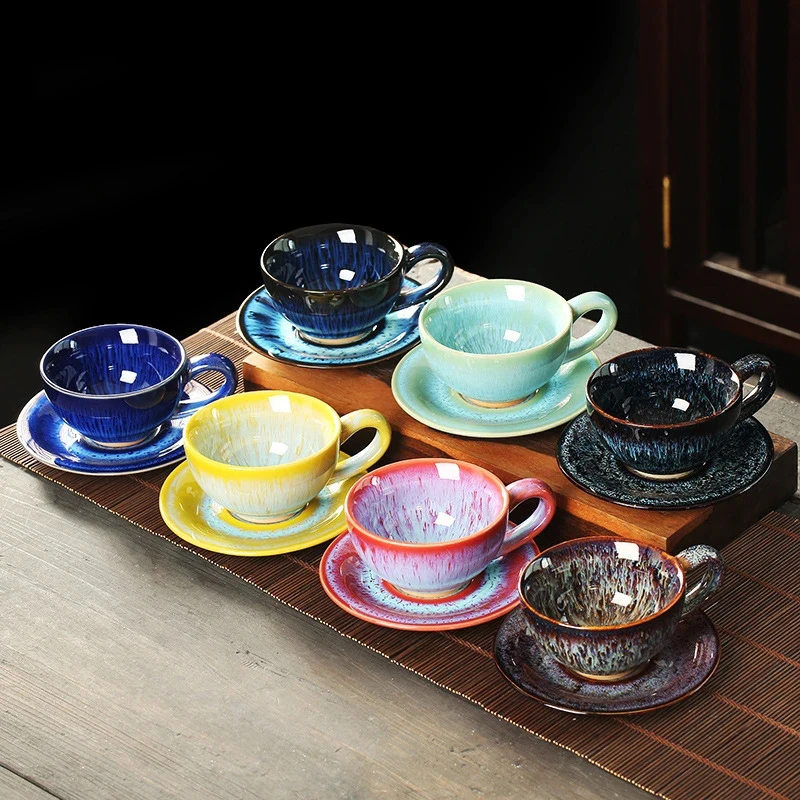 

150ml Coffee Cup Sets High-grade Simple European Style Mug Colored Glaze Creative Ceramic Espresso Cappuccino Flower Latte Cups