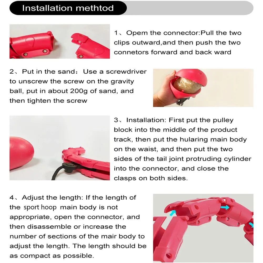 Smart Weighted Sport Hoop Weight Loss Massager Abdomen Thin Waist Fitness Ring with 24 Detachable Knots Adjustable Weight Ball