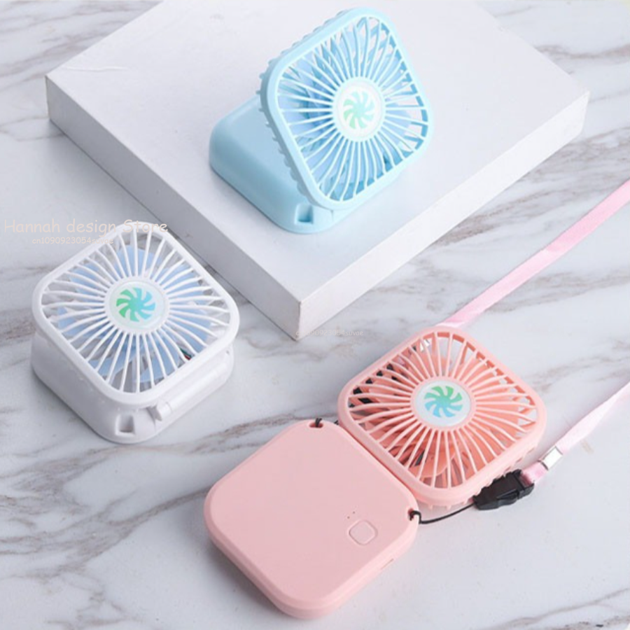 Summer Convenient Strap Mounted USB Rechargeable Small Fan Foldable Desktop Outdoor High Wind Power Multi Range Adjustable Small