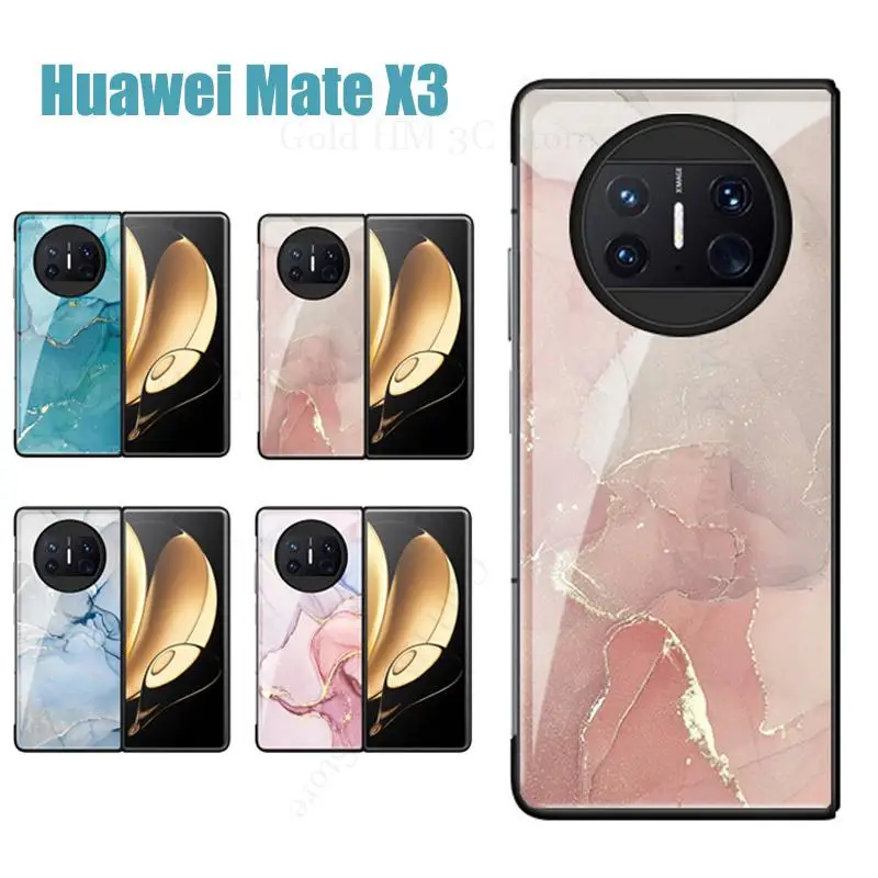 

Funda For Huawei Mate X3 Marble Texture Glass Phone Case For Huawei Mate X2 Capa Hard Protection Cover For Mate X3 X2 Flip Case