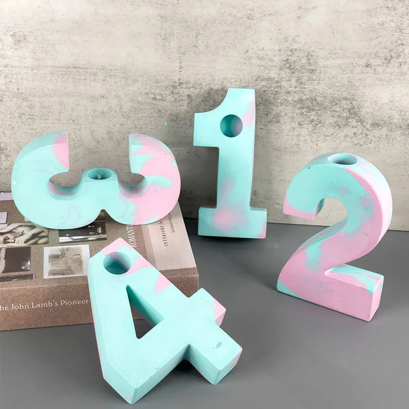 Silicone Mold Geometric Number Canlde Holder Silicone Mold for DIY Handmade Plaster Resin Concrete Candlestick Casting Molds Home Crafts Decor