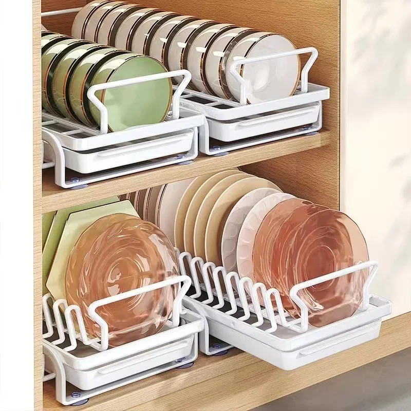 

Pull-out Kitchen Bowl Dish Drainer Storage Rack Built-in Bowls Dishes Partition Storage Sink Cabinet Organizer Tableware Holder