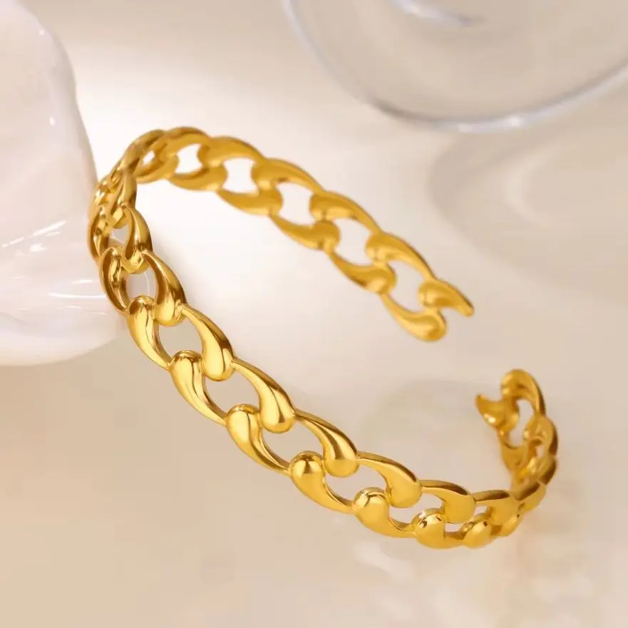 Stainless Steel Geometric Link Bangles For Women
