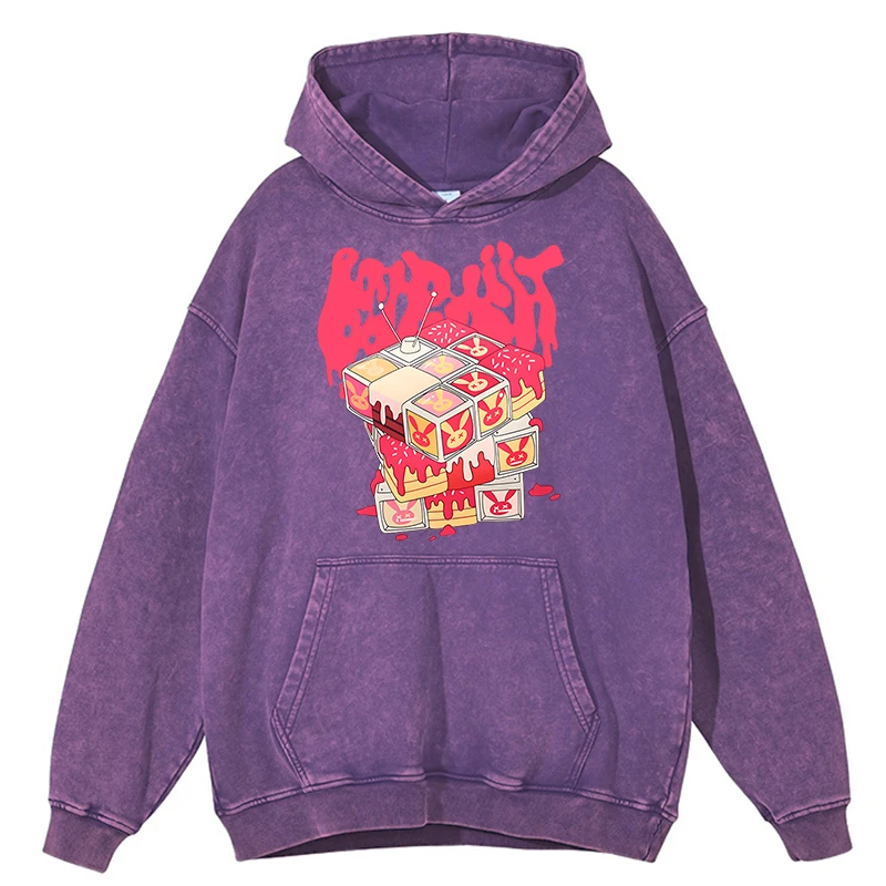 thumbnail image 1 of Sudadera con capucha para hombre, estilo retro, desgastado, con bonito conejo, ropa deportiva holgada, tops de algodón 100 % a la moda, sudadera holgada de gran tamaño, 1 of 4