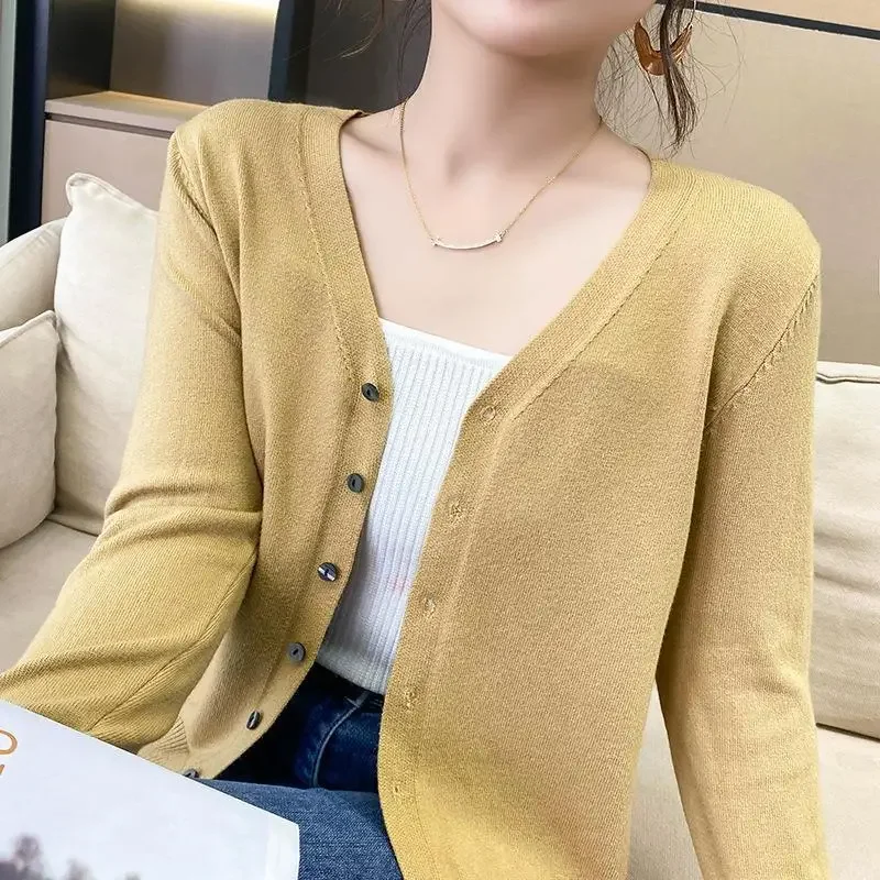 thumbnail image 1 of Cárdigan 2024 para mujer, suéteres casuales con cuello en V, blusas de manga larga, 1 of 5