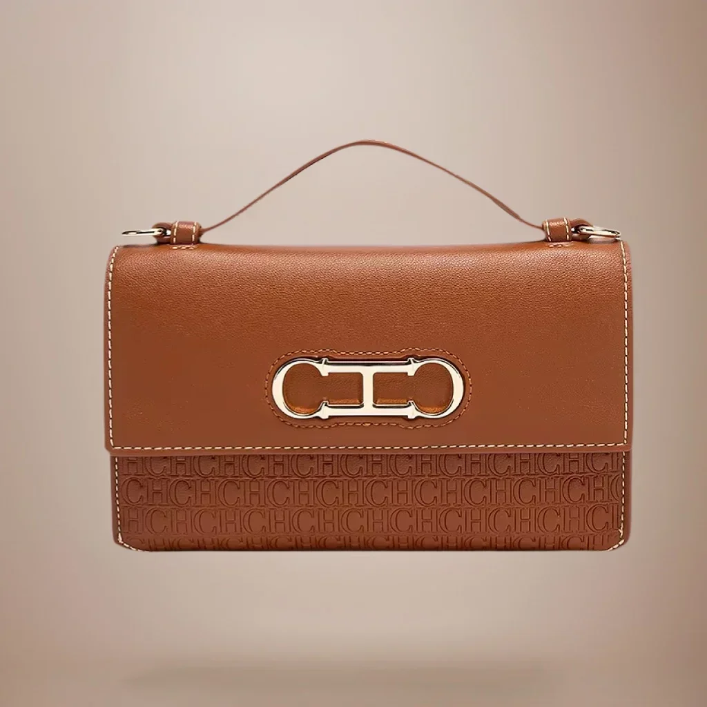 CH Premium Leather Handbag Monogram Embossing Metallic Clasp Portable Handle Structured Silhouette Ideal Office Evening Events 1