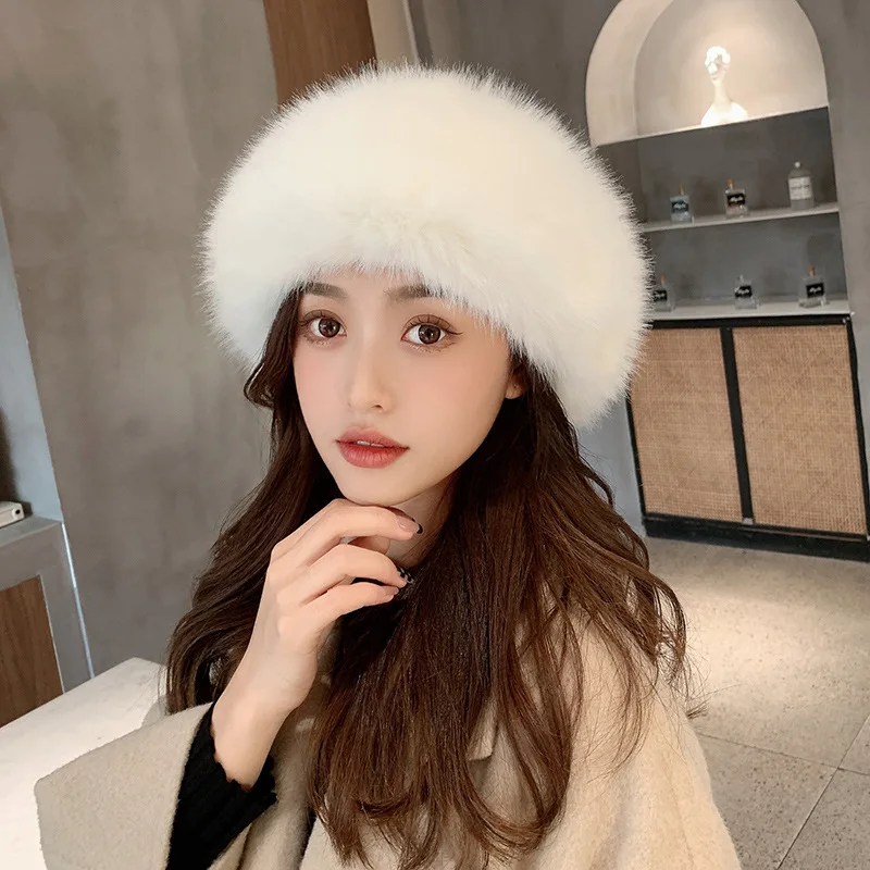 

Women Winter Hat Headband Faux Fur Russian Cap Thick Fluffy Empty Top Russian Cap Warm Hat Autumn Earwarmer Outdoor Ski Hats