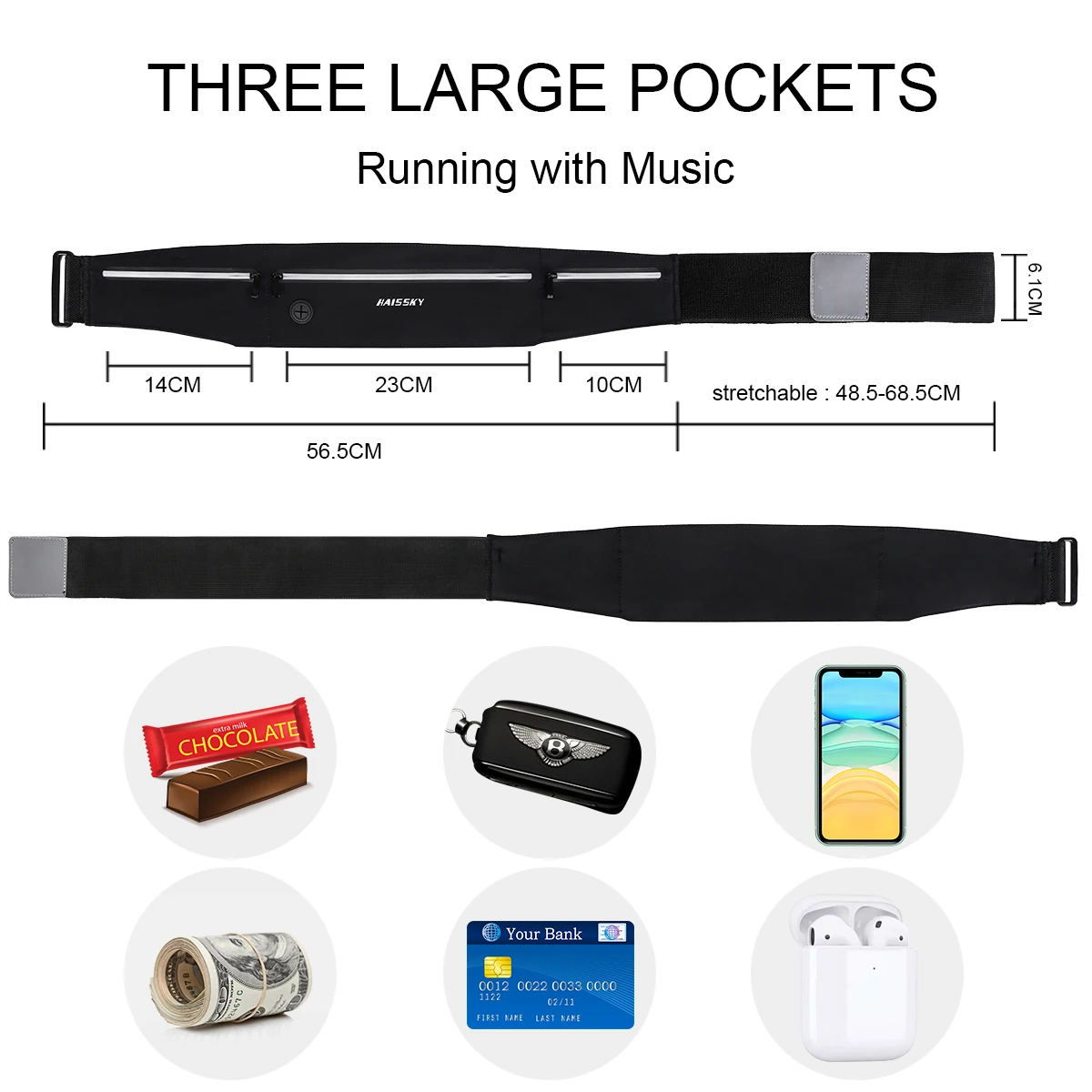 Zipper Pocket Running Sports Waistband Belt Phone Pouch iPhone 16 14 13 12 Pro Max 14 Plus Elastic Waist Pack Bag running waist pouch sports waist bag