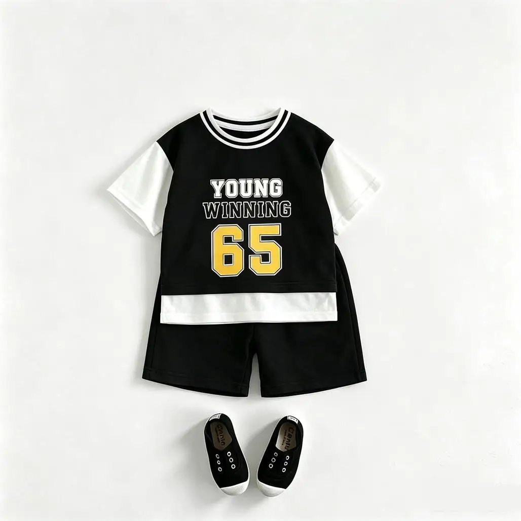 Boys Casual Sports Clothes Short-sleeved Outfits Round Neck TShirt+Shorts 2pcs Summer Clothing Thin Tees Shorts Trendy Wear