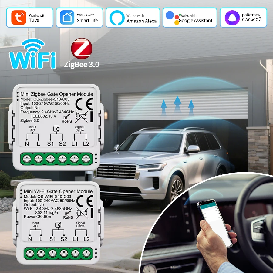 Tuya – module de commutation intelligent pour ouvre-porte de Garage, contrôleur Wifi Zigbee Smart Life Alexa Google Home Assistant 100-240V