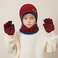 Children's Hat Scarf Glove Set Baby Knitted Woolen Hats Plus Velvet Warm Neck Scarfs Fashion Winter Kids Outdoor Cold-Proof 3Pcs 4