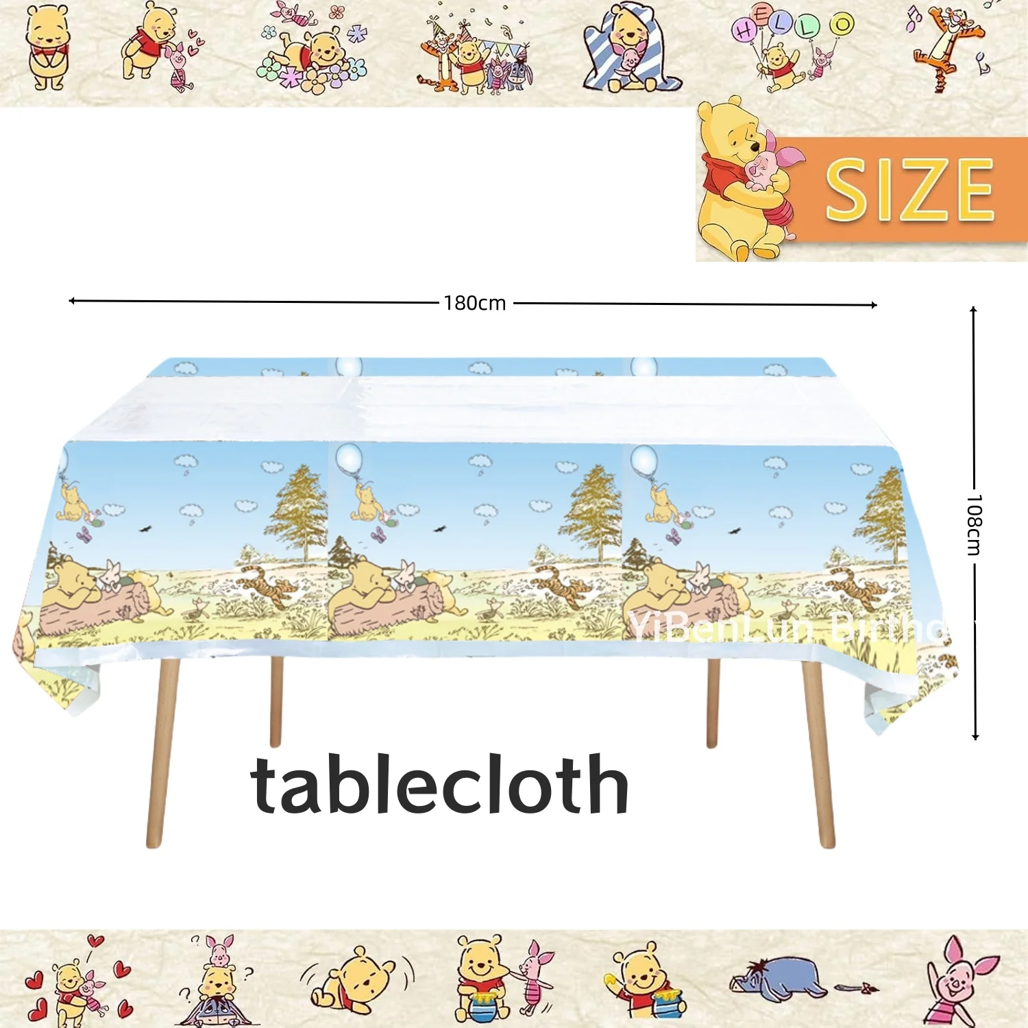 Disney Winnie the Pooh Tablecloth Disposable Tablecloth Birthday Party Supplies Party Supplies Birthday Tableware Set Baby Shower Kids Favor Party Decor