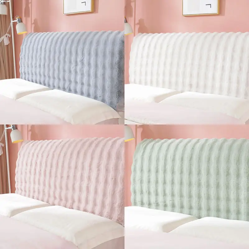 Thicken Plush Bed Headboard Cover Solid Color Soft Faux Fur Elastic Bed Head Cover Anti-Dust Back Protector