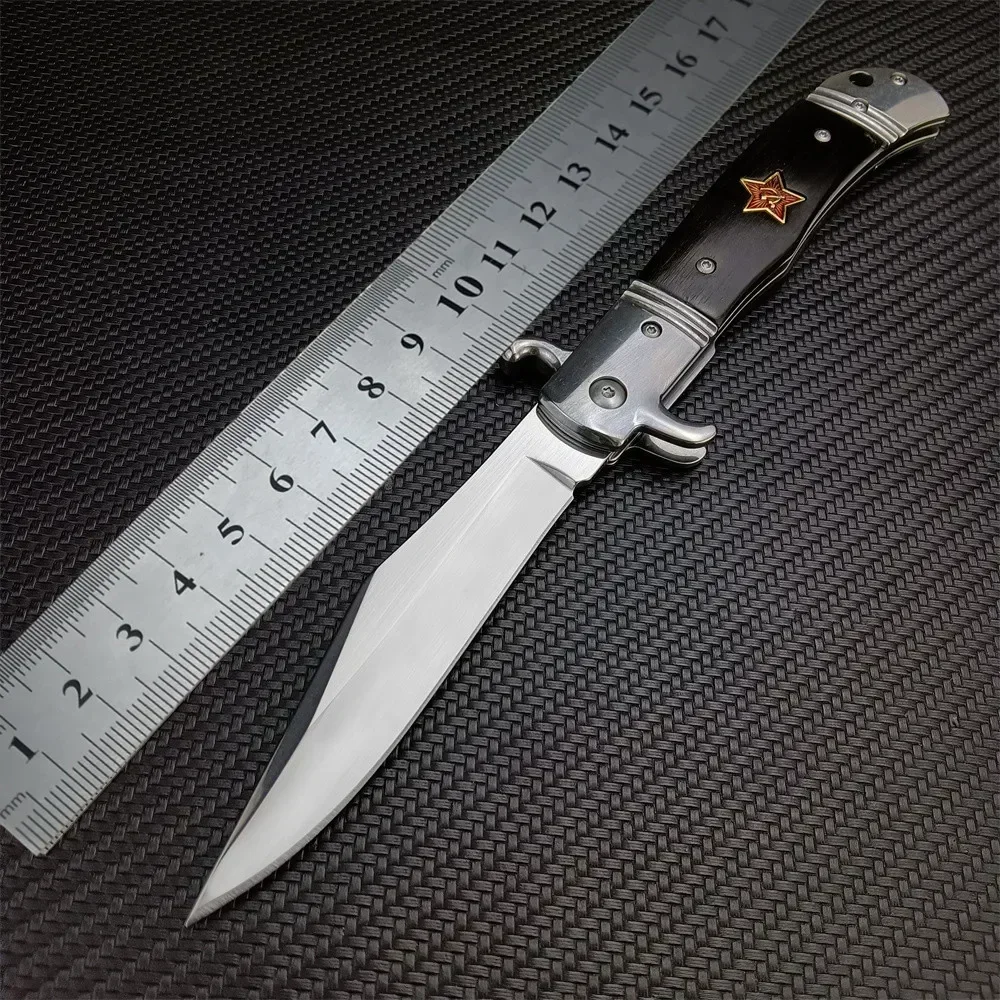 Description Picture 2 of itemNew Russian Finka NKVD KGB Assist Folding Knife Outdoor Survival Tool 440C Blade Wood Handle Tacitcal Hunting Knives Military
