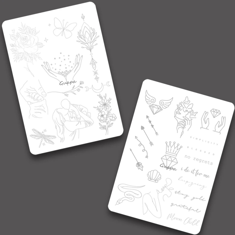 FeteBeauty Mini Tattoo-Übungspad Aus Silikon – Doppelseitig Bedruckt, 1,5 Mm Dick, Mit Hellgrauen Umrissen Für Anfänger