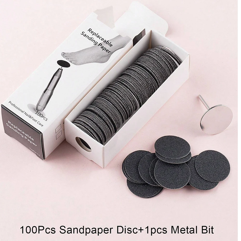 Sanding paper 100pcs/Box 25mm with Metal shaft Foot File Callus Remover Replacement Sandpaper Disc Easy To Remove Cutin Dead Ski foot sanding paper