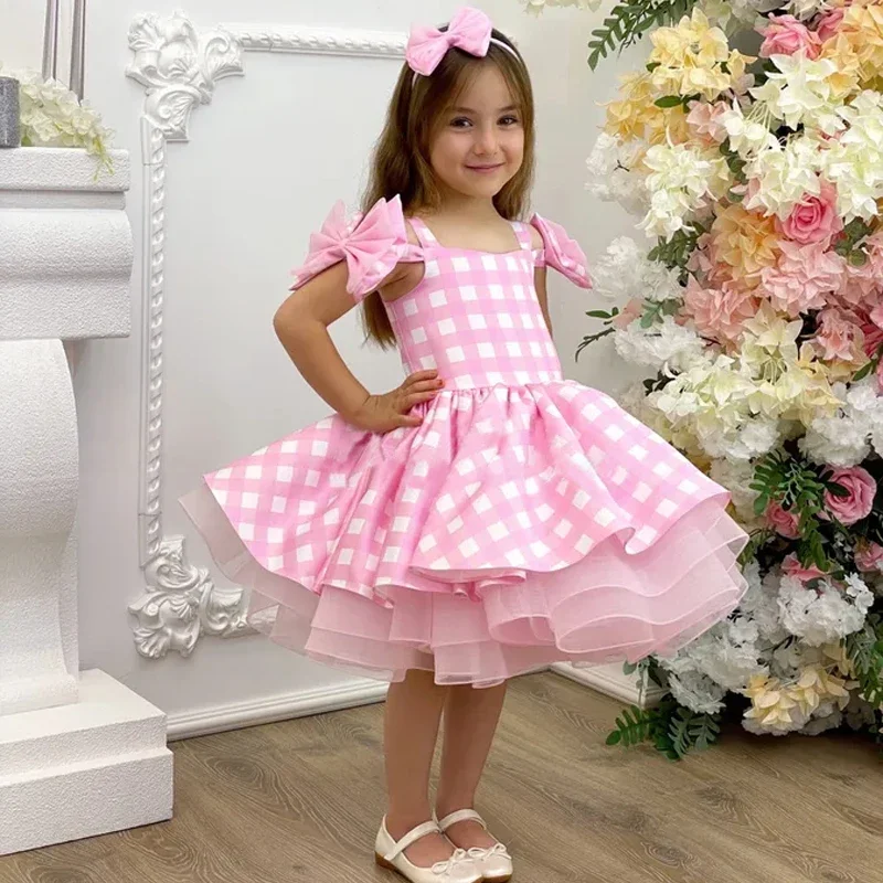 

Movie Barbi Costume For Kids Girls Plaid Pink Princess Dress Children Carnival Halloween Party Dresses Bow Girl Summer Clothes