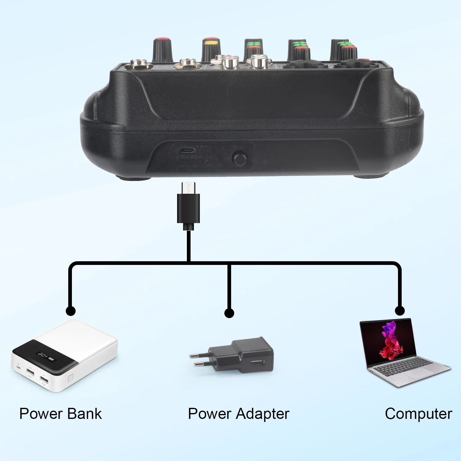 Portable Audio Sound Mixer Delay Repeat Effect 4 Channel 48V Bluetooth Mixing Console USB PC Record Play Broadcast Table A4
