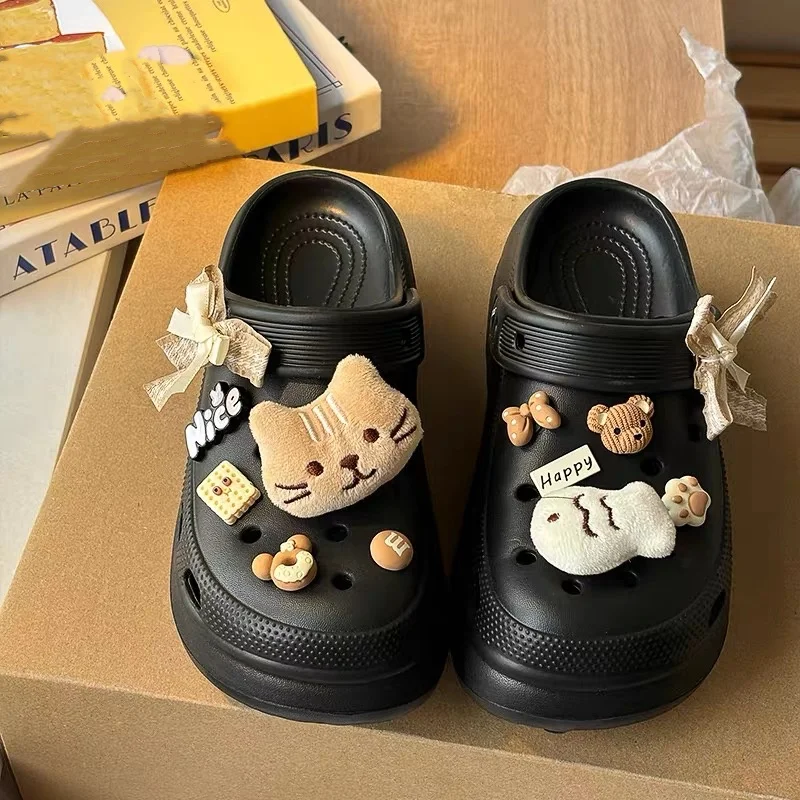 귀여운 3D 고양이 플러시 신발 장식 DIY 장식 버클 리본 구멍 있는 신발 샌들 휴일 크리스마스 선물 창의력