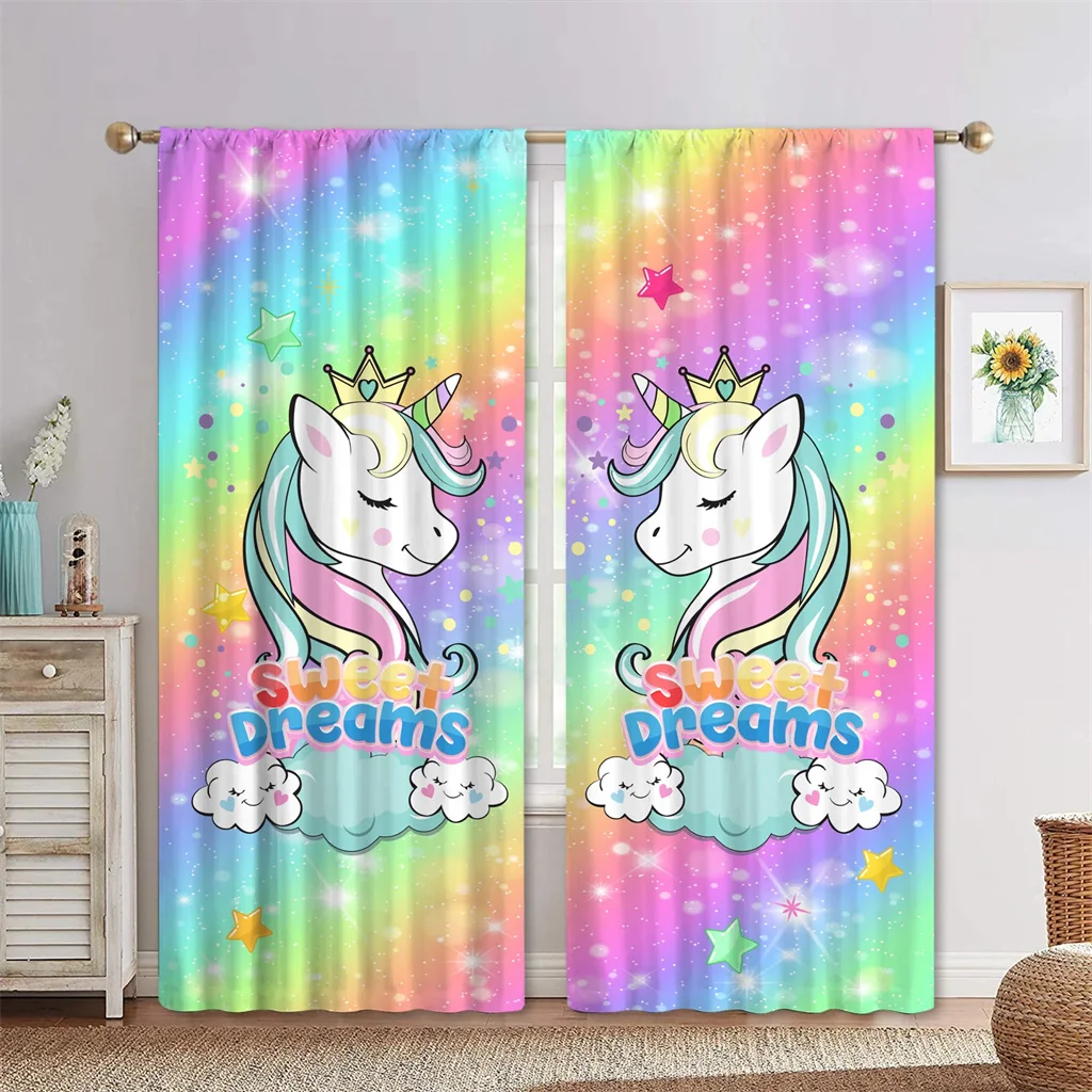 Cute Unicorn 3D Digital Printing Curtains For Living Room Bedroom Balcony Children's Rooms Decor Window Curtains 2 Panels 2