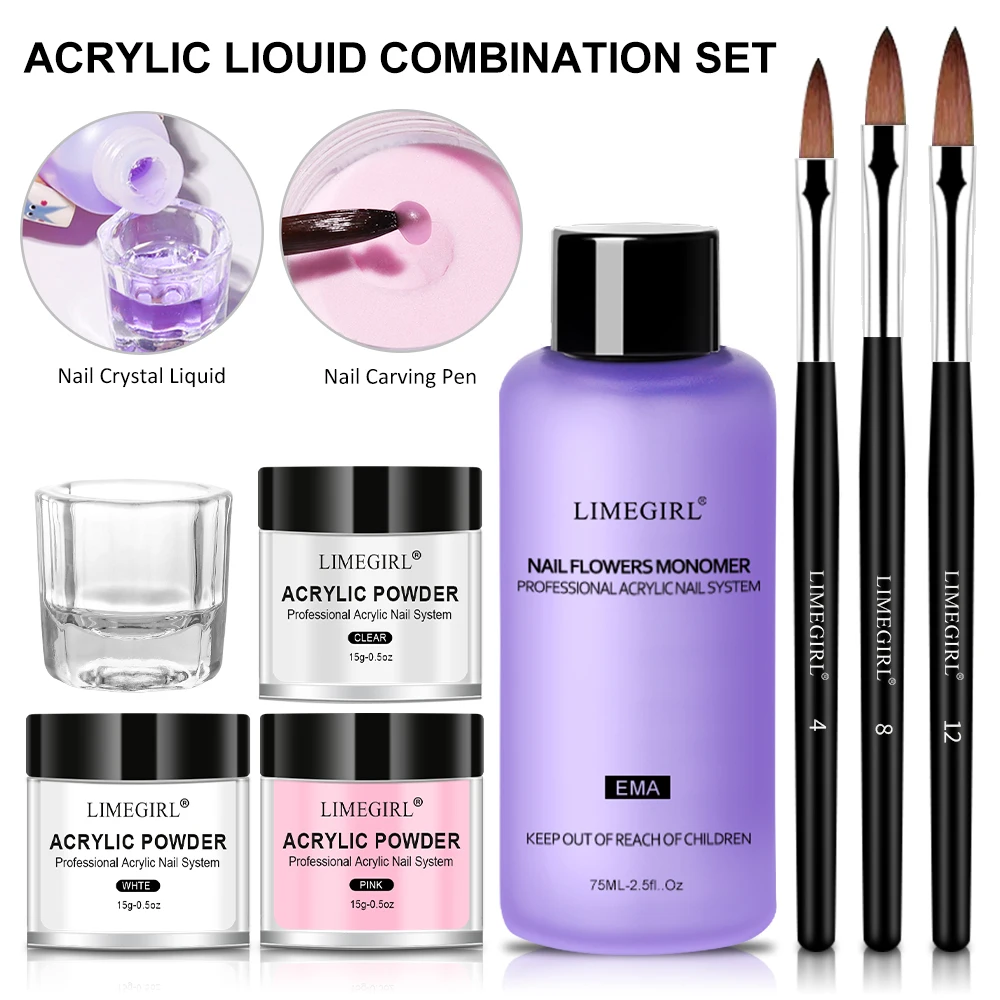 Acrylic Powder French Manicure Dust Professional White Clear Pink Crystal Polymer Builder Nails Extension Gel Kit Nail Set 2