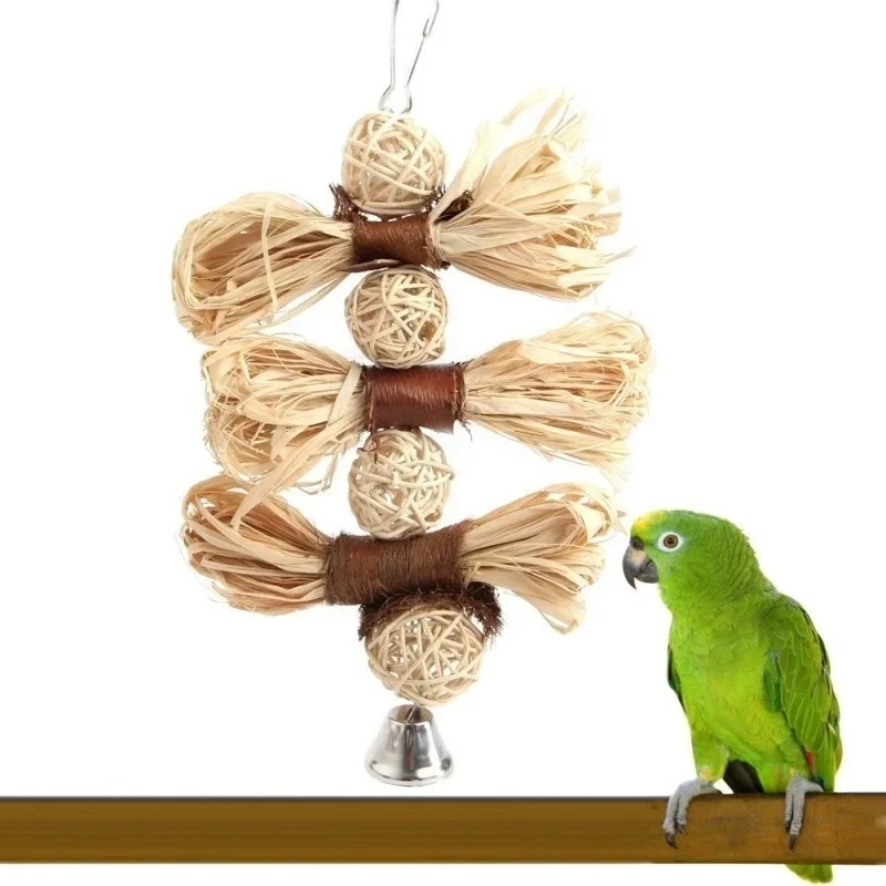 

Wooden Pet Bird Chewing Toy Natural Grass Pet Parrot Bird Bites Swing Ball Loofah Vine Balls Cage Bird Hanging Accessories