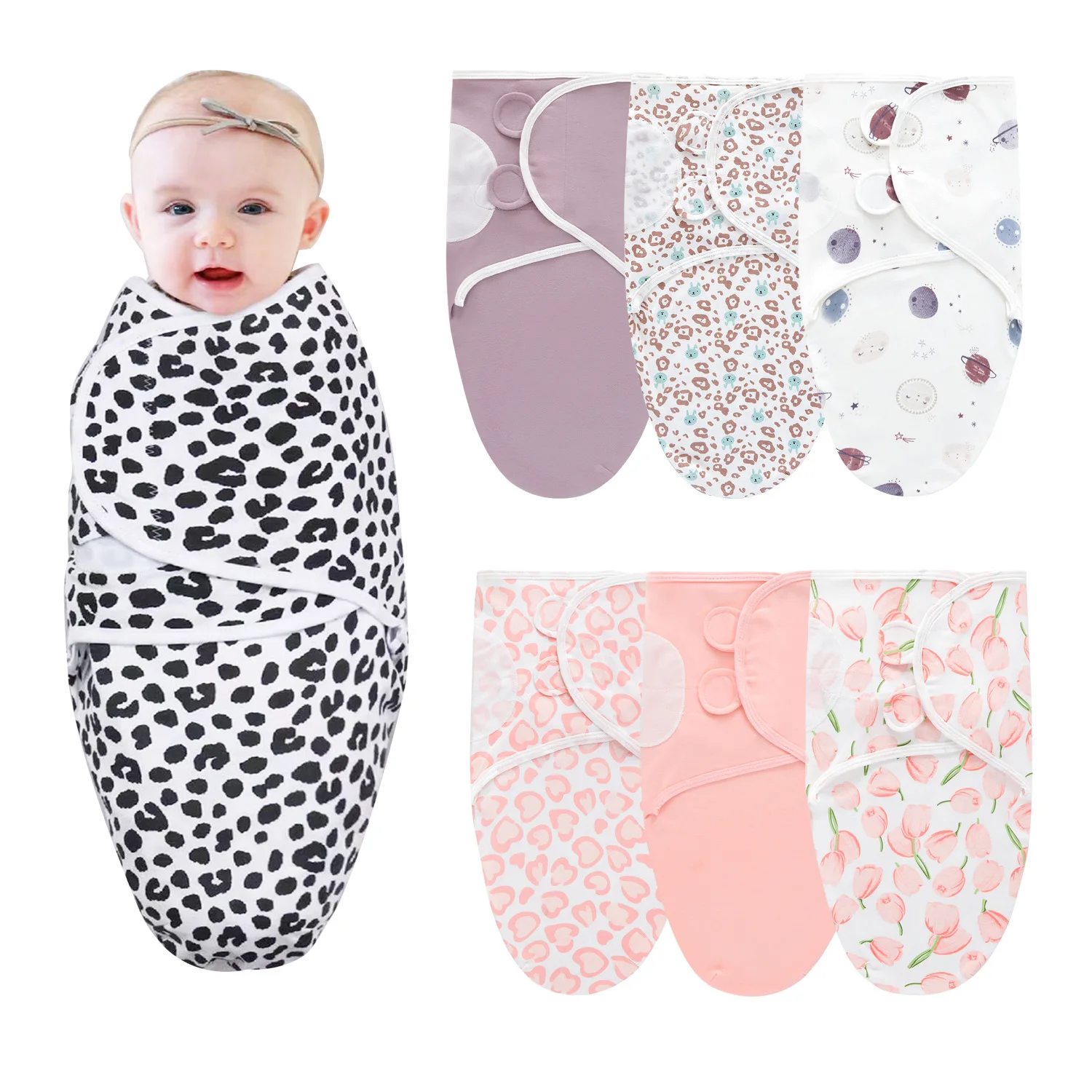 Cute Cartoon Cotton Baby Swaddle Blanket Swaddle Wrap Baby Hat Set for Infant Adjustable Newborn Swaddle Baby Swaddles 0-6 Month