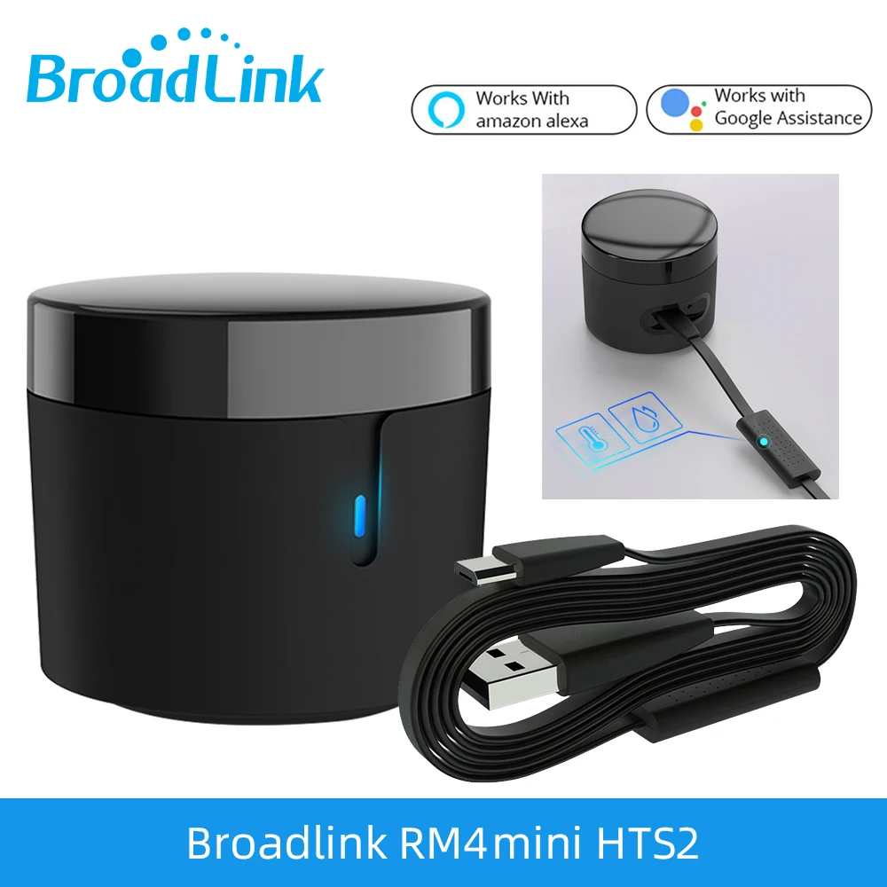 

Контроллер Broadlink RM4 Mini IR Wi-Fi универсальный, пульт дистанционного управления HTS2, датчик температуры и влажности, работает с Alexa Google Home Assistant