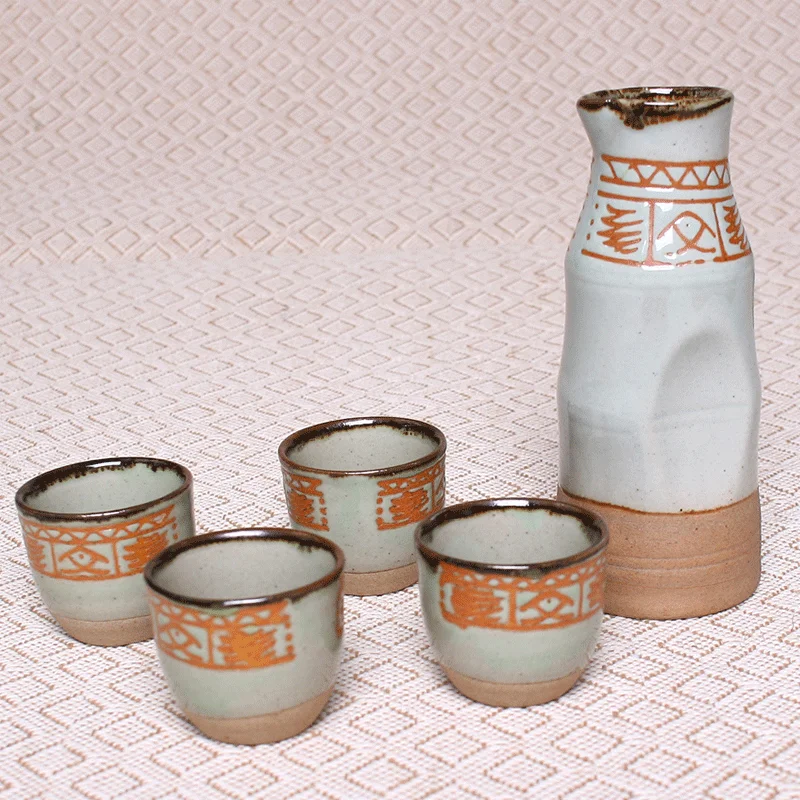 copas d Set de sake Set Japanese Sake Conjunto Copa de cerámica Cerámica de porcelana Conjunto de Sake de 6 piezas Conjunto de glaseado Multicolor Textura Cerámica Sake Cops con olla de calentamiento 