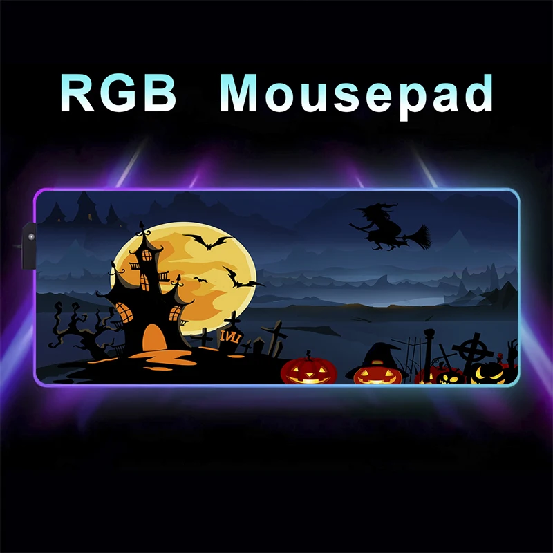 

Компьютерный коврик для мыши, Rgb, клавиатура для Хэллоуина, Настольный коврик, компьютерный геймерский коврик для мыши, аксессуары для игр, размер Xxl, большая мышь