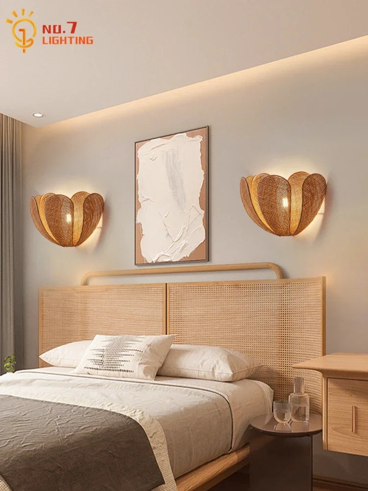Japanese Wabi-Sabi Rattan Weaving Petal Wall Lamp LED E27 Atmosphere Art Decorative Wall Mounted Modern Light Fixtures Luminaria 5