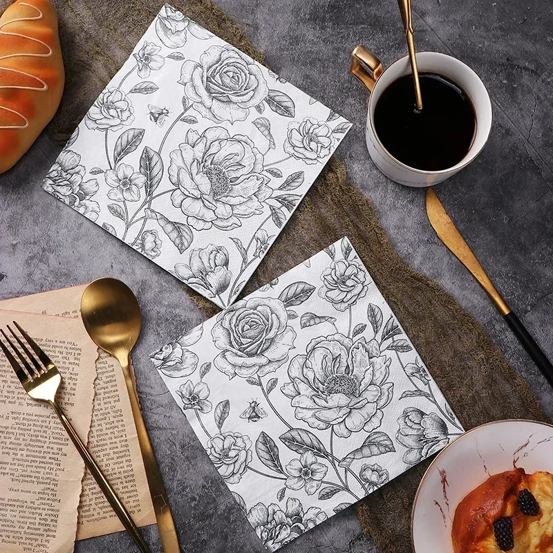 Disposable Tableware Paper Napkins Disposable Colorful Printed Napkins Butterfly Design Hotel Cafe Party Wedding Square Paper Napkin Placemats Food Grade Napkin