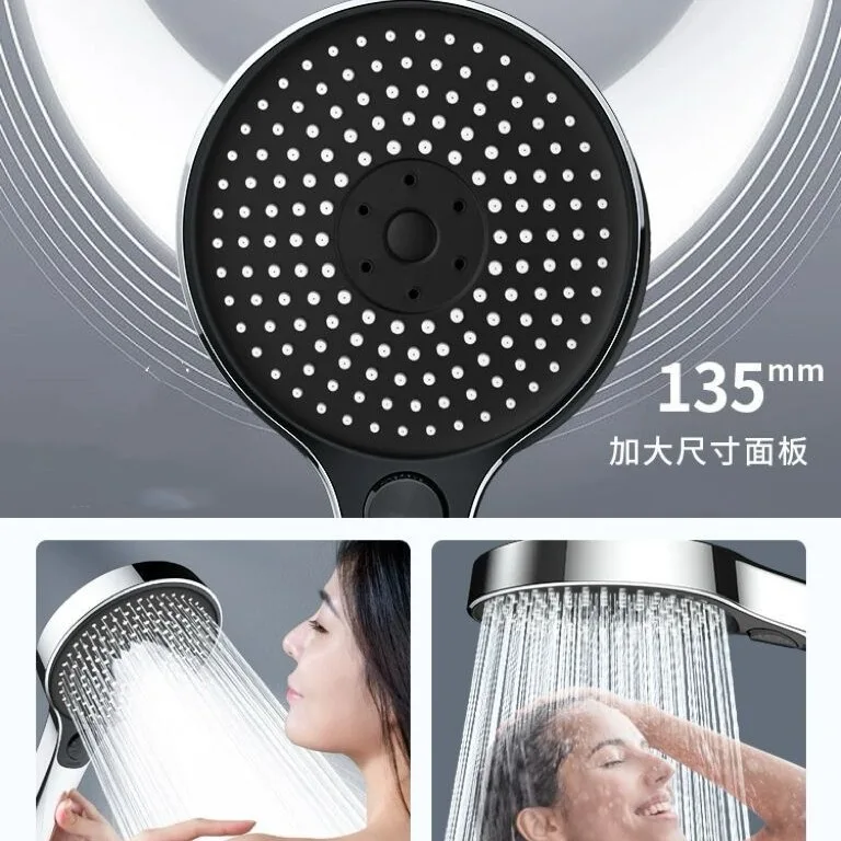 New 13.5CM Big Panel Booster Mixer 3 Modes Shower Head High Pressure Water Saving Faucet Mixer Hose Set Bathroom Accessories 3
