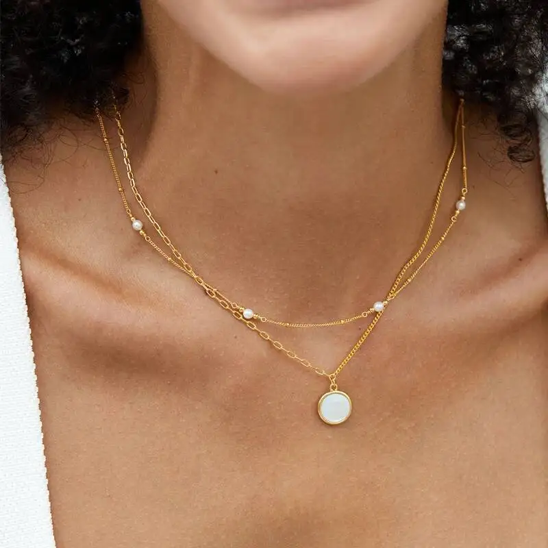 Silver Gold Plated Lapis Lazuli Pearl Sphere Chain Station Necklace