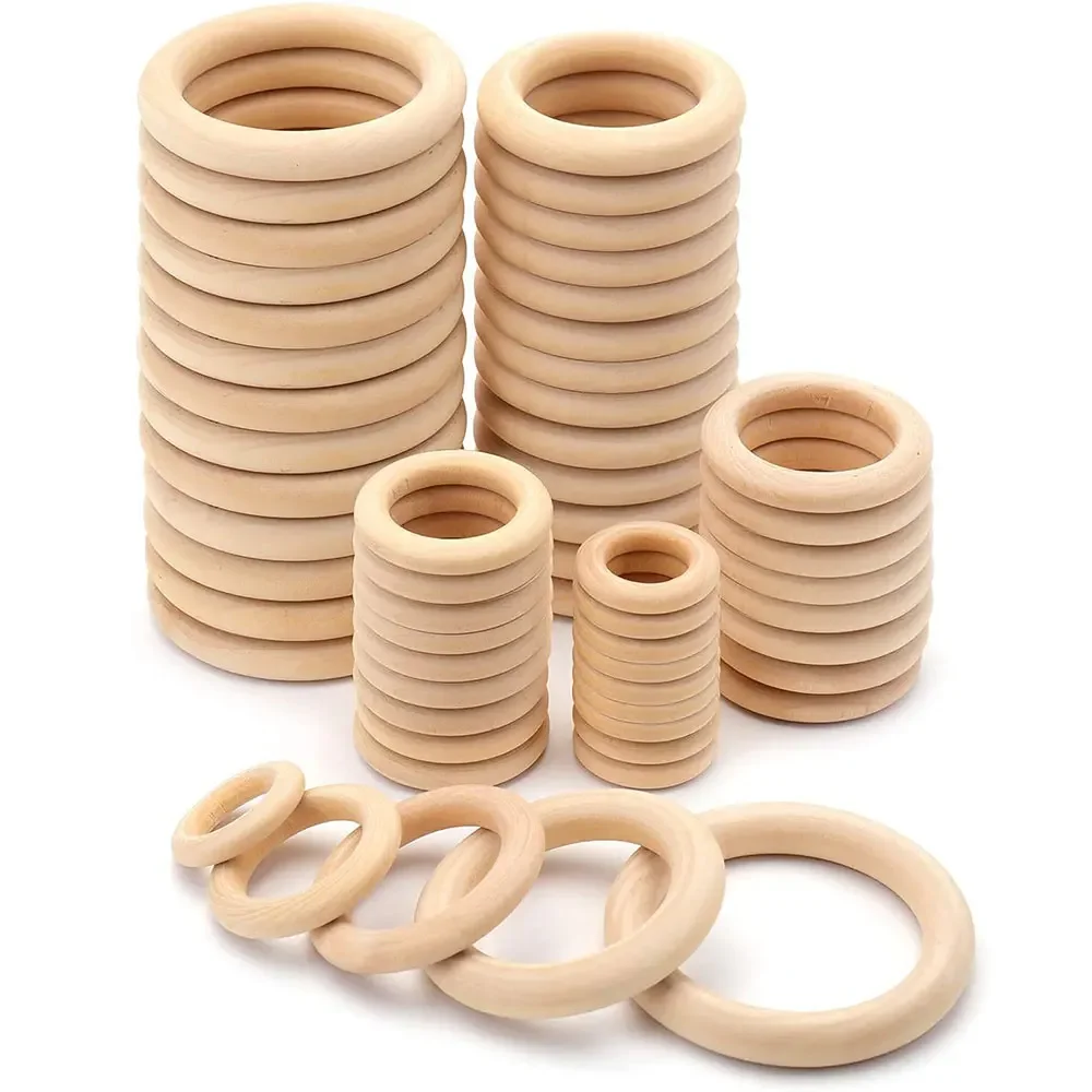 Wooden rings Unfinished solid wooden rings 15-100MM natural wood rings for macrame DIY crafts wood hoops ornaments connectors jewelry making