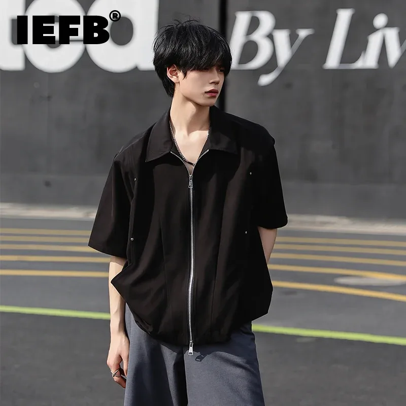 

IEFB Summer Cargo Shirt Men Turn-down Collar Niche Design Zipper Casual Loose Male Shirts 2024 New Fashion Tide Streetwear C5659