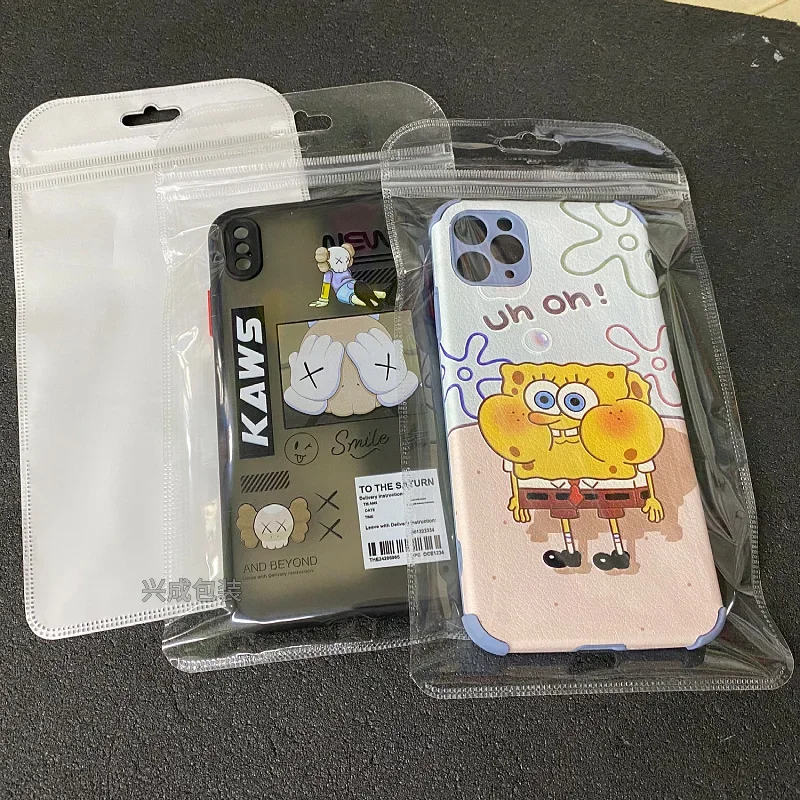100pcs Transparent Self Sealing Bag Sealing Small Plastic Bags 5.5/6.7-inch Phone Case with Hanging Hole Waterproof Packag Bags 3