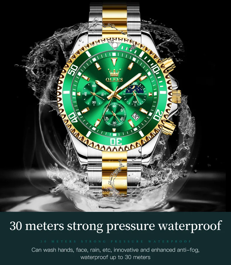 OLEVS Men's Watches Fashion Waterproof Quartz Wrist Watch Men Top Brand Luxury Stainless Steel Sport Date Chronograph Clock Male