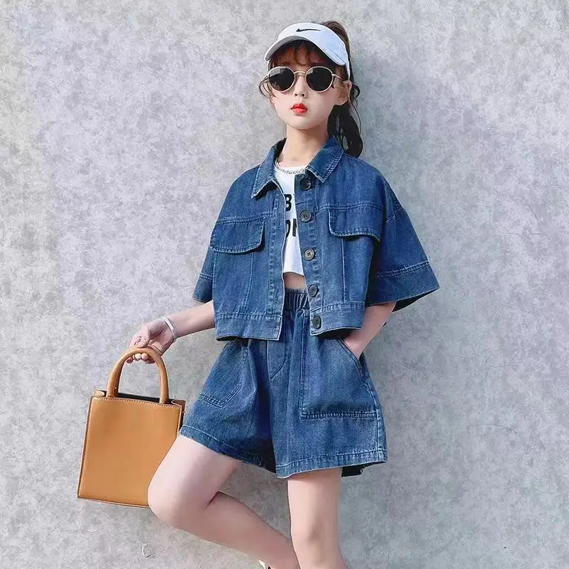 

2023 New Spring summer Kids outfit Children Clothes Girls Suit Denim Tops + Jeans Pants 2Pcs/Set Teens Casual Outfits 4-12years