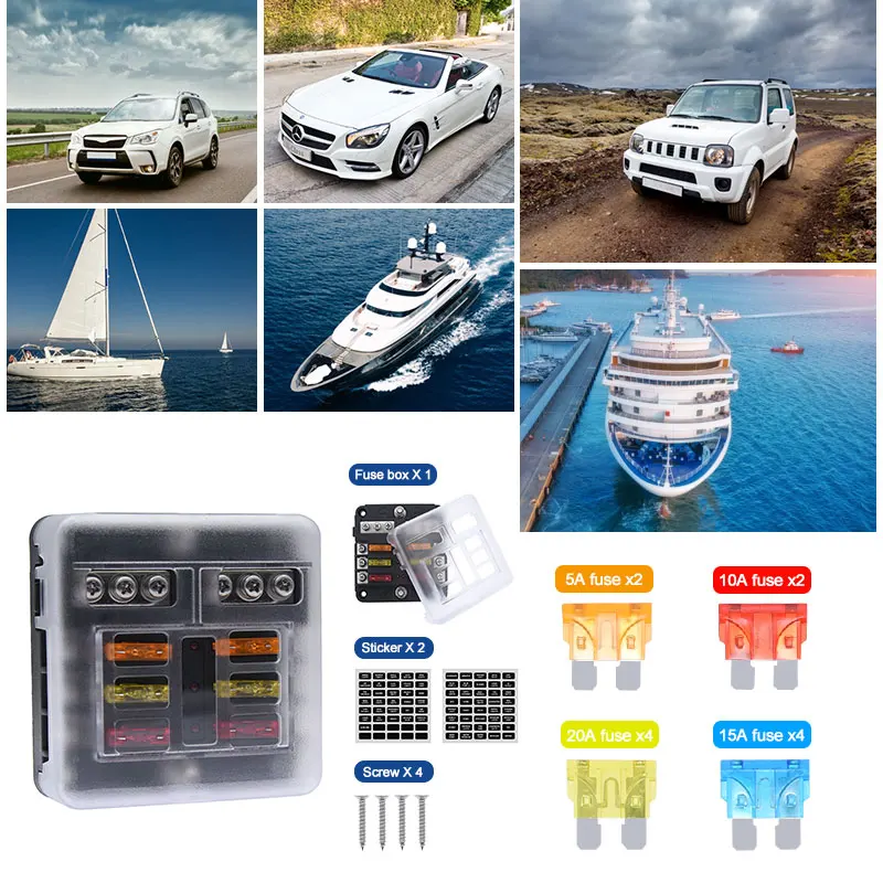Auto 6 Way 12 Way Fuse Box Plastic Cover Blade 12V 32V Fuse Holder RV Camping Car Electrical Appliances Circuit Breaker
