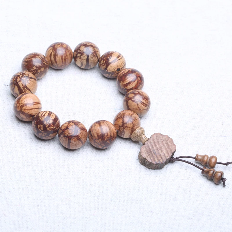 Flongo - Set di 12 braccialetti unisex da uomo, con perline di legno e mantra buddista