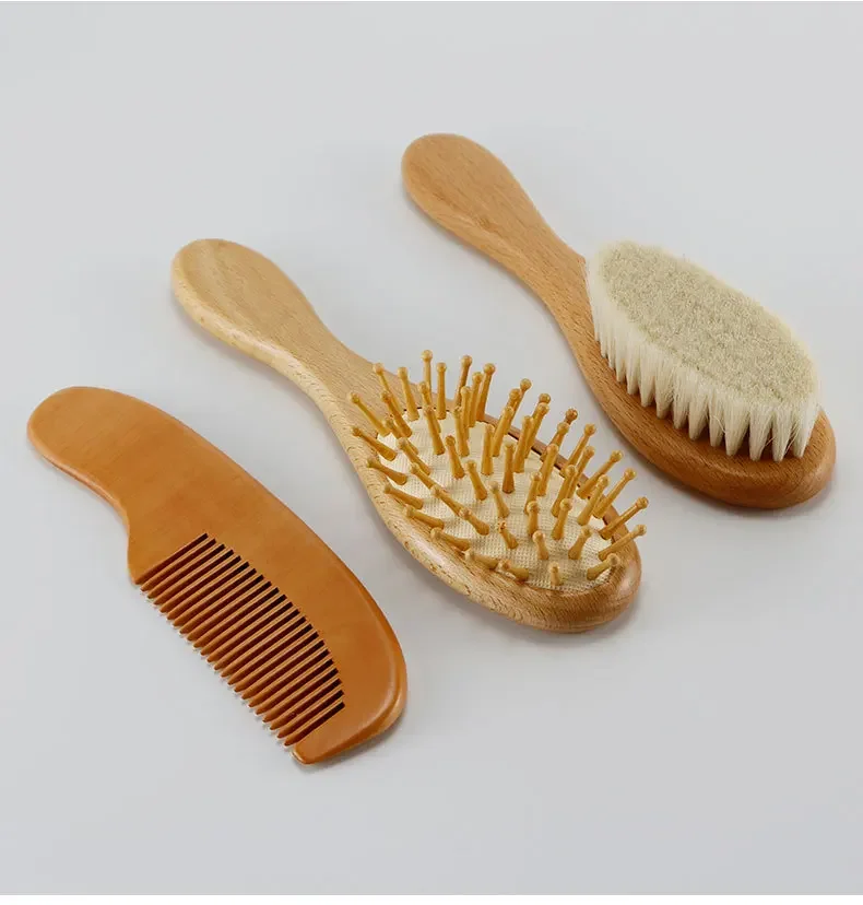 Hair Brush Comb Newborn Baby Natural Wool Wooden