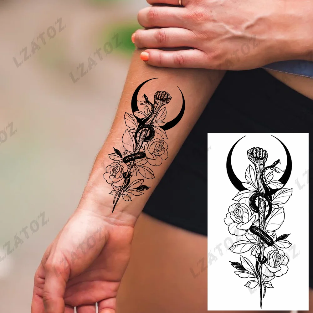 

Временные татуировки «сделай сам» для женщин, луна, змея, цветок, тигр, роза, пион, Бабочка, искусственная тату-наклейка, пикантные татуировки для боди-арта