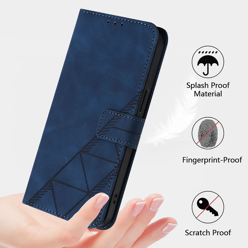 Geometric Leather Wallet Phone Case with Card Slots and Back Cover