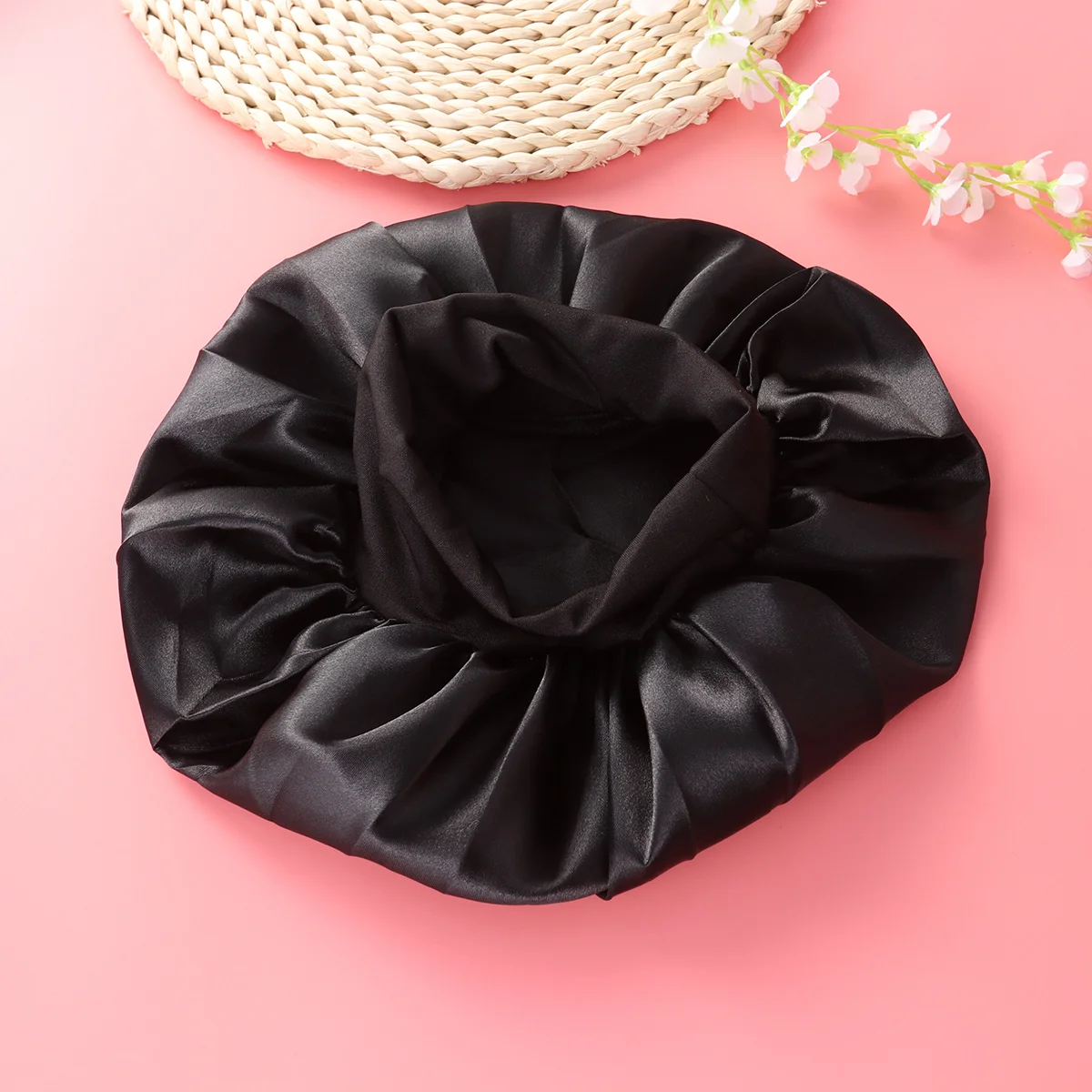 

Night Cap Wide Band Bonnet Cap Night Cover Hair Turban Hair Loss Hat for Size ( Black ) 56- 58cm