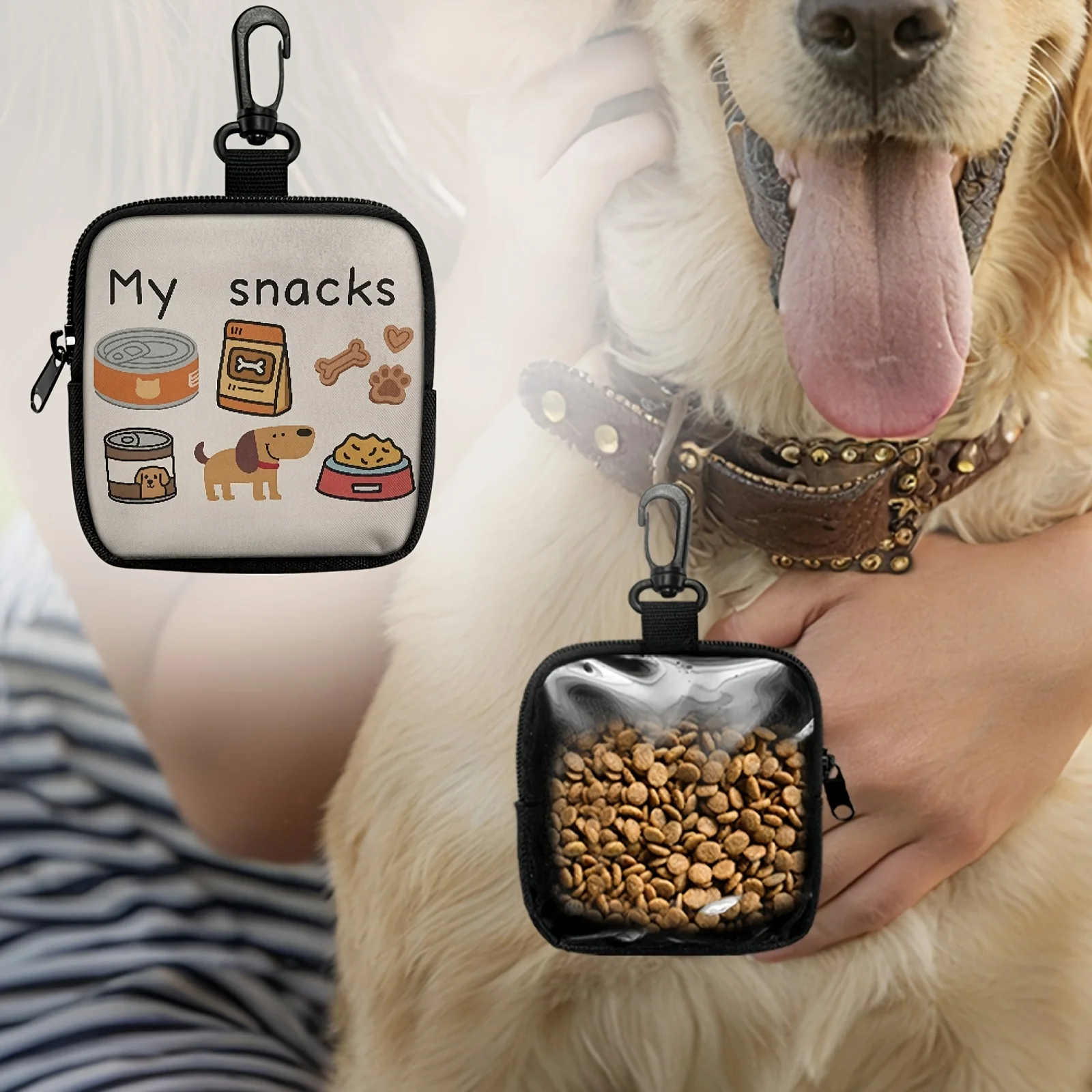 1pc Dog Print Dog Treat Bag with Hook and Zipper - Pet Training Set, Puppy Pet Training Walking Bag, Dog Training Accessories