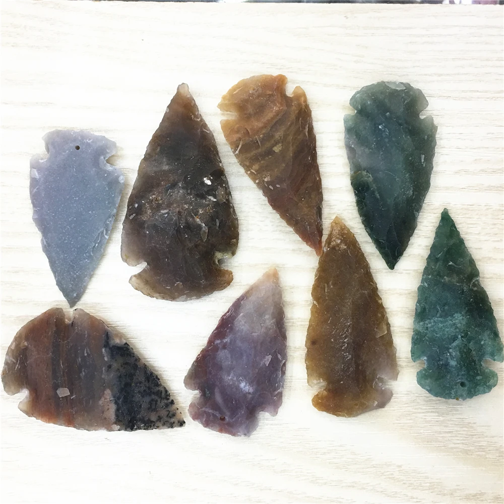Hot VWomen Men Raw Ore Gems Indian Agates Charm Pendant for Necklace Arrow Head Rough Healing Point Natural Stone Pendants 6pcs