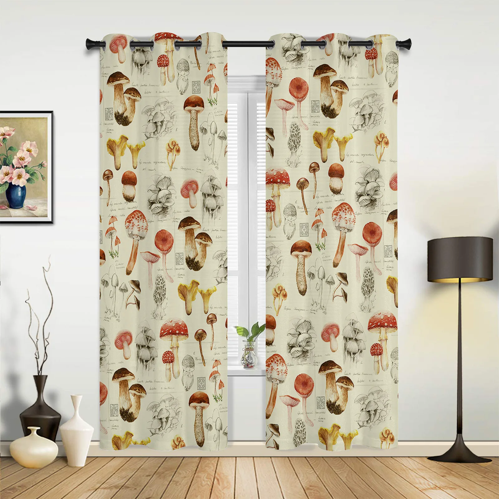 Mushroom Plant Vintage Modern Window Curtains for Living Room Bedroom Curtain Kitchen Treatment Blinds Drapes 3