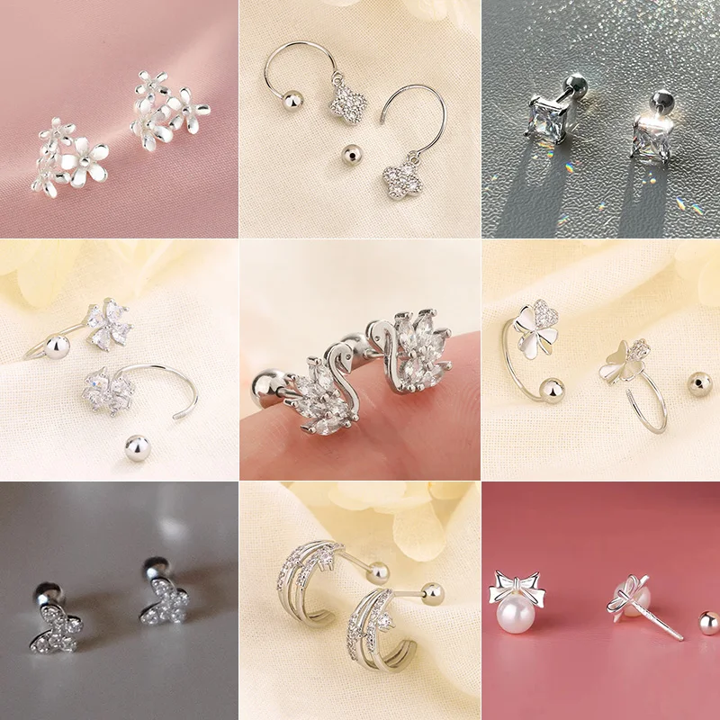 Silberfarbener hypoallergener Zirkon-Knorpel-Ohrstecker, 925er Silbernadeln, Ohrringe für Frauen, Helix Conch Tragus Piercing – Detail 2